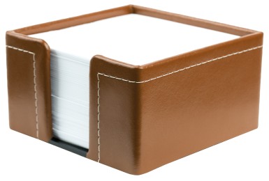 Zettelkasten mit 500 Blatt Papier CAMBRIDGE Top Grain Rindspaltleder mit heller Kontrastnaht hellbraun